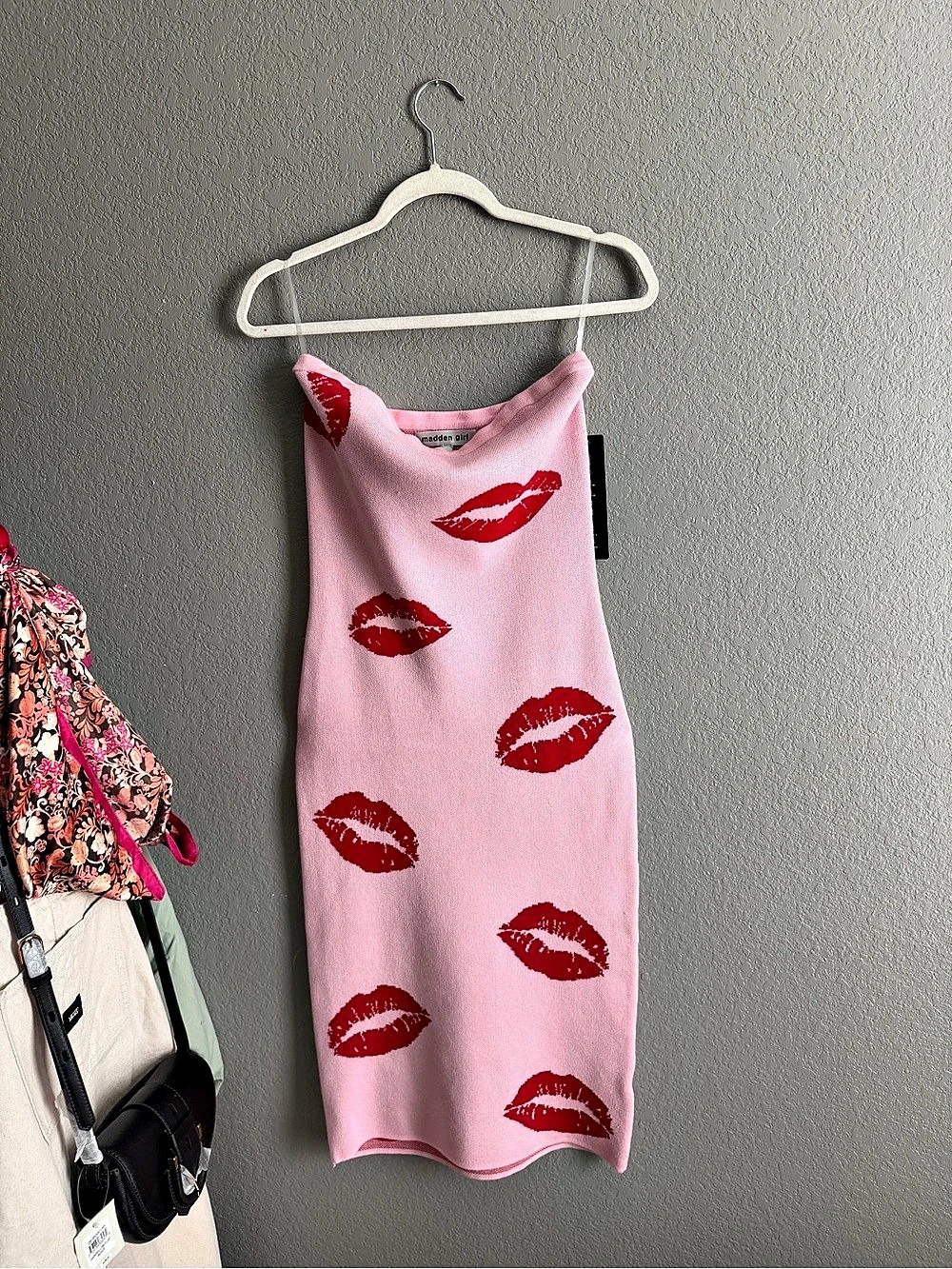 Pink & Red Lip Print Mini Dress Like New